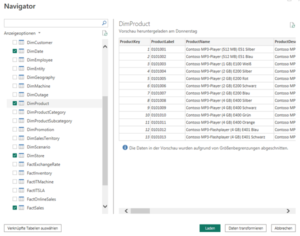 Power BI Screenshot zeigt Menü ‚Daten abrufen‘ mit Datenquellen wie Excel, SQL Server, Web und CSV.