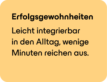 Erfolgsgewohnheiten Leicht integrierbar in den Alltag, wenige Minuten reichen aus.