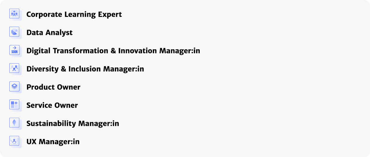 ￼ Corporate Learning Expert ￼ Data Analyst ￼ Digital Transformation & Innovation Manager:in ￼ Diversity & Inclusion M...